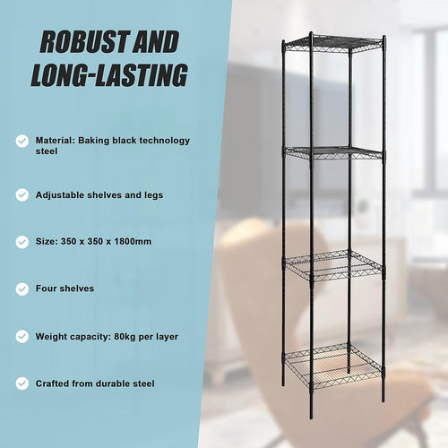 Modular Wire Storage Shelf 350 x 350 x 1800mm Steel Shelving - Baking Black Technology