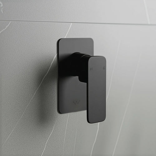 Single Square Shower Bath Mixer Tap Bathroom WATERMARK Approved - Black