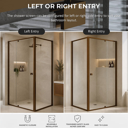 Semi-Frameless Shower Screen – Dust Brown, Front: (114~122)x195cm, Side: (77~80)x195cm