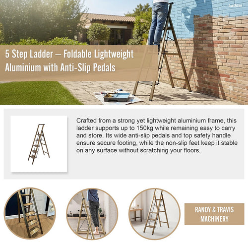 5 Step Aluminium Ladder – Foldable, Lightweight Design with Anti-Slip Pedals