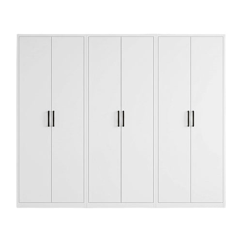 240x200cm 6-Door White Steel 2 Hanging and 1 Shelf Wardrobe with Black Handle Storage Cabinet