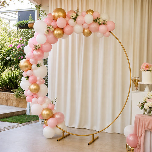 2M Wedding Hoop Round Arch Backdrop – Gold Display Stand for Events & Decor