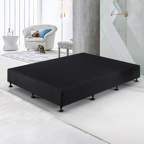 Queen Slatted Ensemble Bed Base - Midnight Black Linen Breathable Cover
