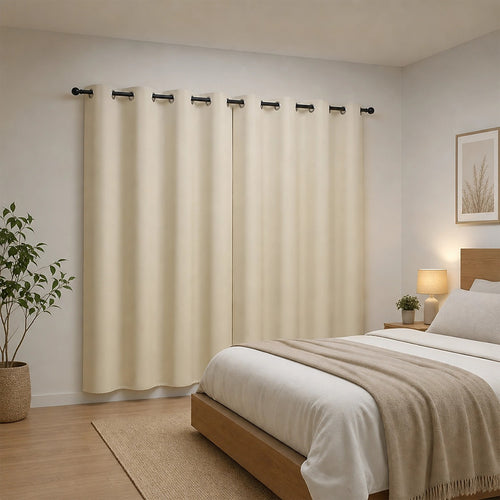 Cream 2X Blockout Curtains – Blackout Window Draperies Pair with Eyelets for Bedroom 132x160cm