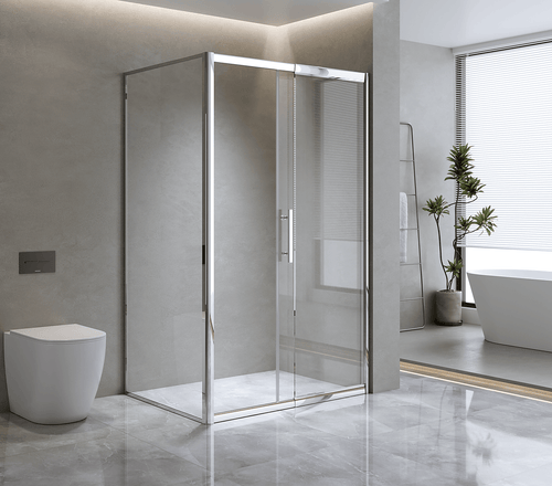 Adjustable 1400x1010mm Single Door Sliding Glass Shower Screen with Shower Handle Style 2 - Chrome