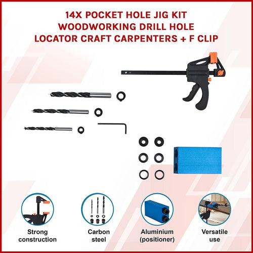 14X Pocket Hole Jig Kit Woodworking Drill Hole Locator Craft Carpenters + F Clip
