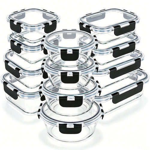 24 Piece Glass Food Storage Containers with Airtight Leakproof Lids Meal Prep Kitchen Storage Set