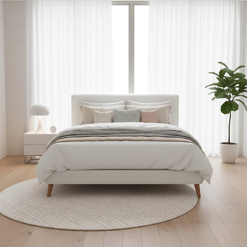 Queen PU Leather Deluxe Bed Frame - White