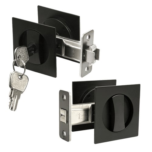 2x Contemporary Entry Square Pocket Door Hardware with Key