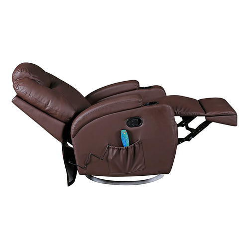 Heated Massage Chair – Brown PU Leather 360° Swivel Recliner
