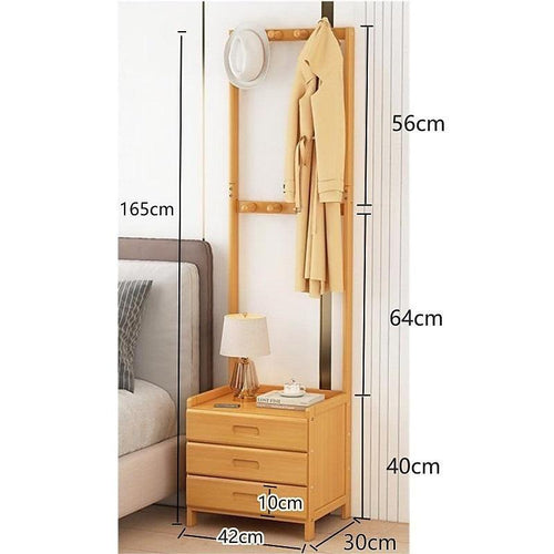 Wooden Hall Stand Modern Style Minimalist Home Floor Coat Rack with Drawer - Wood
