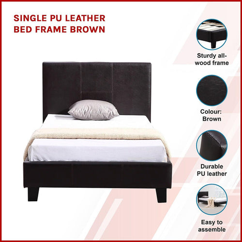 Single Bed Frame Brown PU Leather