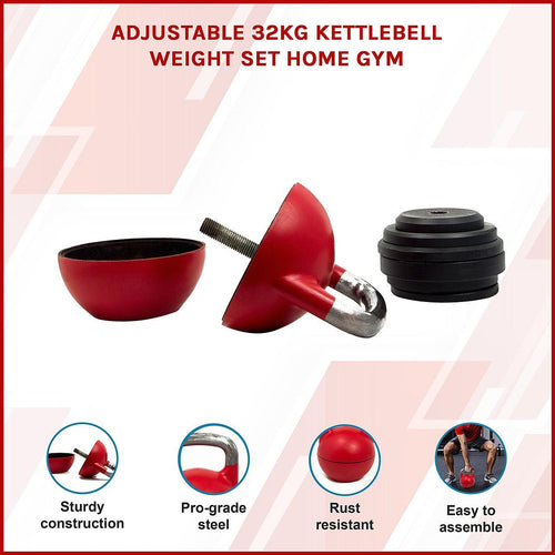 Adjustable 32KG Kettlebell Weight Set Home Gym