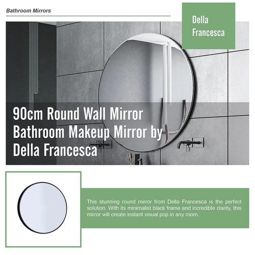 90cm Round Wall Mirror Bathroom Makeup Mirror by Della Francesca - Black