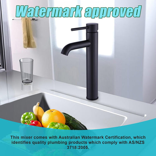 Tall Basin Mixer Tap Faucet - Kitchen Laundry Bathroom Sink in Black