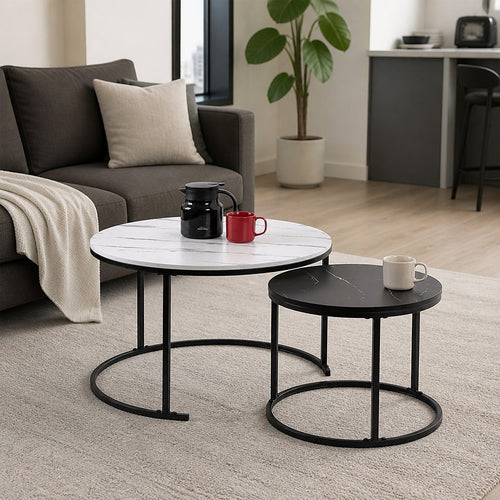 Marble Nesting Coffee Table – Set of 2 Round Modern Tables
