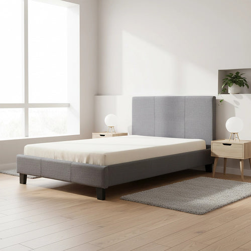 King Single Size Bed Frame with Headboard – Grey Linen Fabric