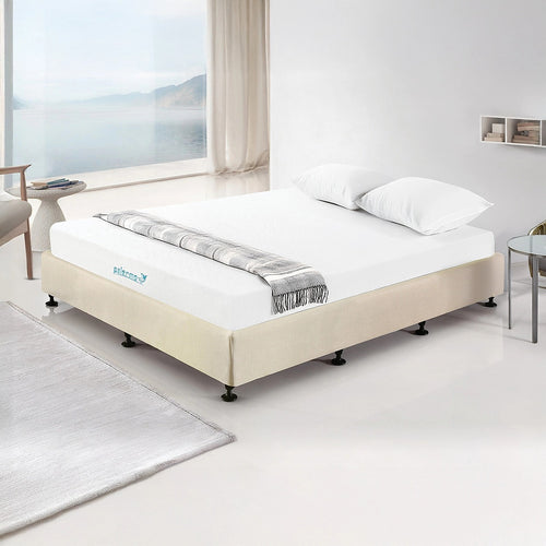 King Slatted Ensemble Bed Base - Platinum Natural Sand Linen Breathable Cover