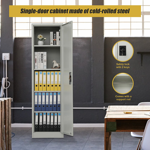 Single Door Metal Locker Cabinet - Grey without Legs