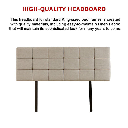 Beige Linen Fabric King Deluxe Tufted Headboard Bedhead