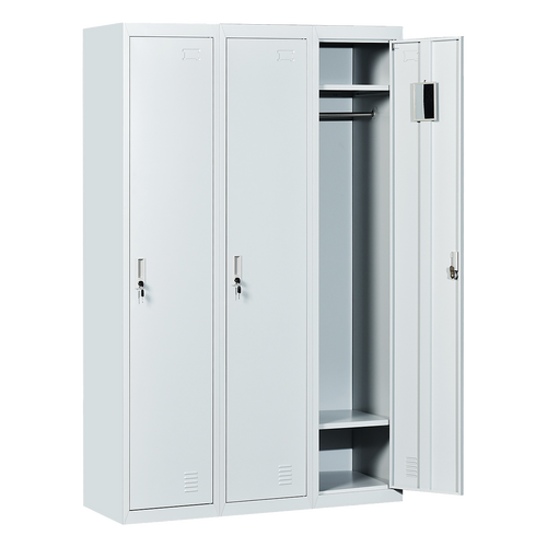 Three-Door Side by Side Storage Locker – Office, Gym & Shed Organisation Unit in Grey