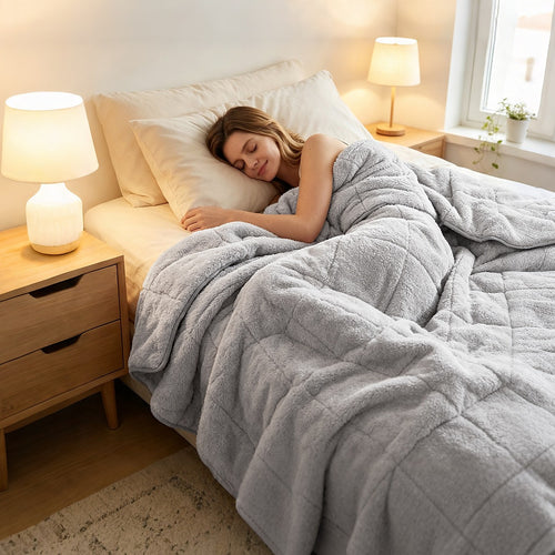 10kg Teddy Fleece Weighted Blanket 150 x 200cm Ultra Soft Sherpa Heavy Blanket Grey for Bed, Sofa & Home Comfort