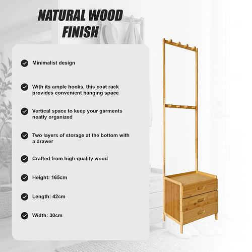 42x165cm Wooden Hall Stand with Drawer – Modern Minimalist Floor Coat Rack in Wood