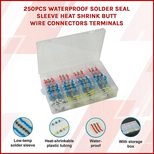 250PCS Waterproof Solder Seal Sleeve Heat Shrink Butt Wire Connectors Terminals  
