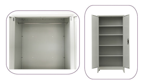 Double-Door Metal Cabinet with 4 Shelves – Office, Garage, or Home Storage in Grey with Legs