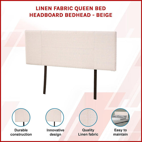 Queen Beige Linen Fabric Bed Headboard Bedhead