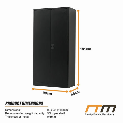 Double-Door Metal Cabinet with 4 Shelves – Office, Garage, or Home Storage in Black without Legs