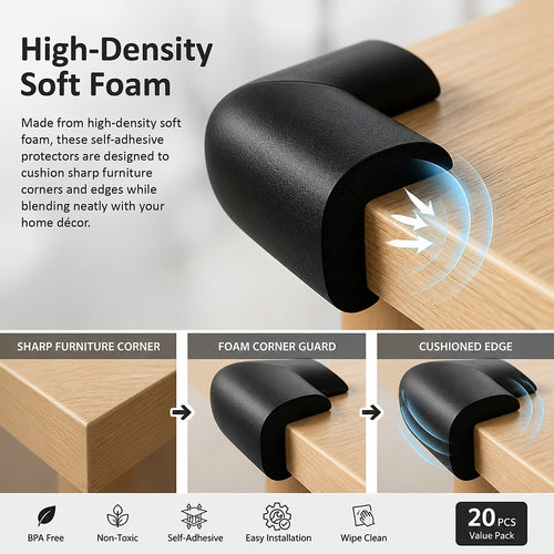 20pcs Baby Proof Corner Guards Foam Edge Protectors Black