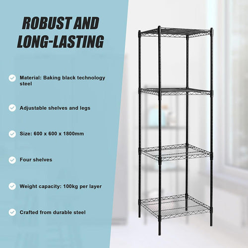 Modular Wire Storage Shelf 600 x 600 x 1800mm Steel Shelving - Baking Black Technology