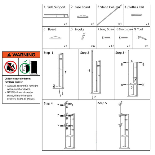 Clothes Coat Rack Garment Stand Shelf Wooden Tree Hanger Bag Hat Hook Holder