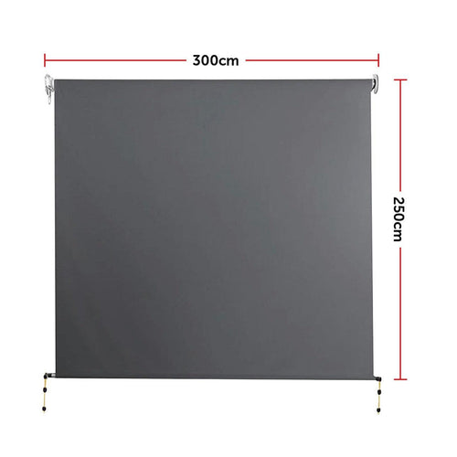 Retractable Straight Drop Awning Screen - Grey - 3x2.5m 