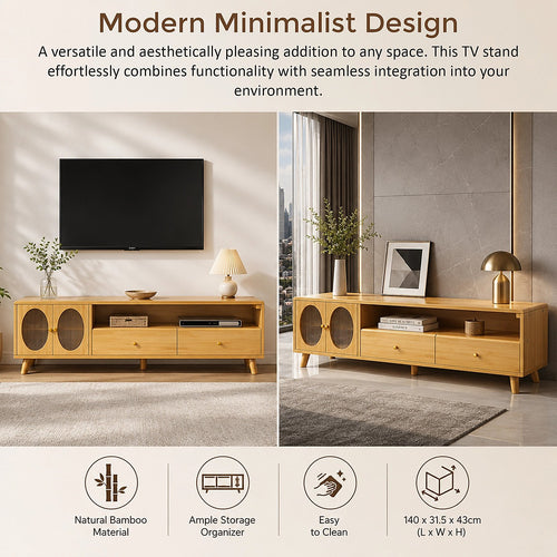 140cm TV Cabinet Bamboo Entertainment Unit