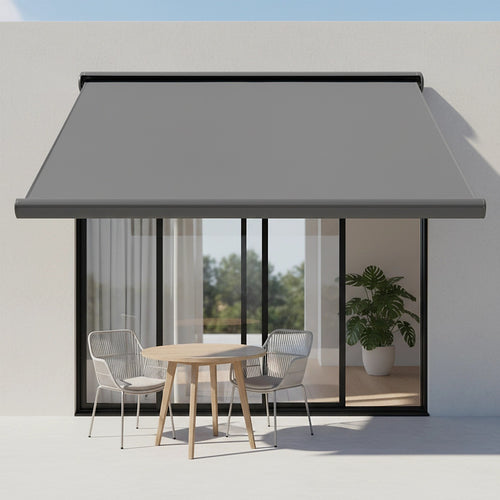 Heavy Duty Full Cassette Retractable Awning: Motorised 4x3m Grey Sunshade