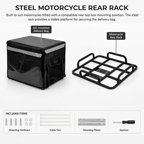 62L Insulated Food Delivery Bag with Motorcycle Rear Rack Kit