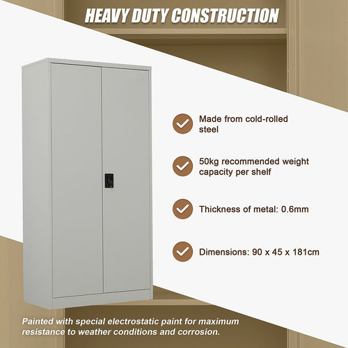 Double-Door Metal Cabinet with 4 Shelves – Office, Garage, or Home Storage in Grey without Legs