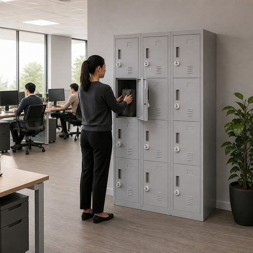12-Door Steel Locker – Grey, 3-Digit Combination Lock