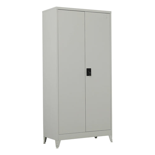 Double-Door Metal Cabinet with 4 Shelves – Office, Garage, or Home Storage in Grey with Legs