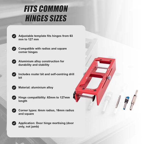 Door Hinge Jig Aluminium Adjustable Template Kit 63–127mm
