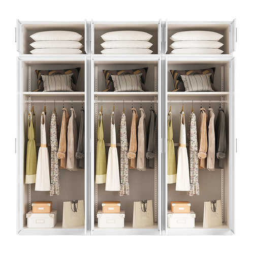 240x240cm 6-Door White Steel Hanging Wardrobe with White Handle Storage Cabinet