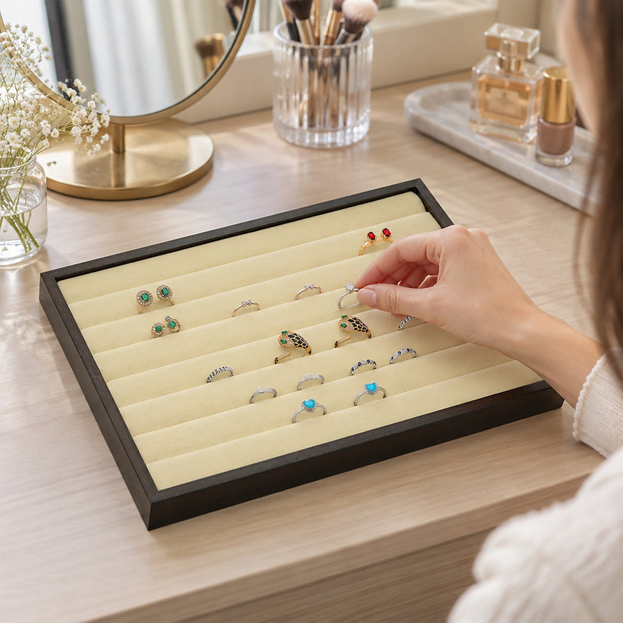 Jewellery Organiser Tray with 7 Black Velvet Display Slots
