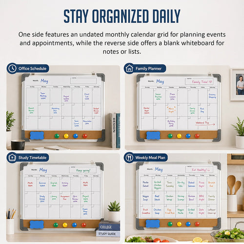 Magnetic Whiteboard Calendar 40x30cm Double Sided Planner