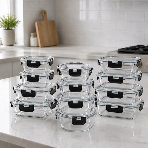 24 Piece Glass Food Storage Containers with Airtight Leakproof Lids Meal Prep Kitchen Storage Set