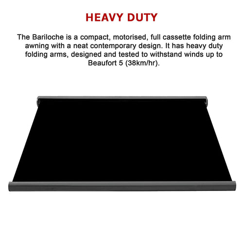 Heavy Duty Full Cassette Retractable Awning: Motorised 4x3m Black Sunshade