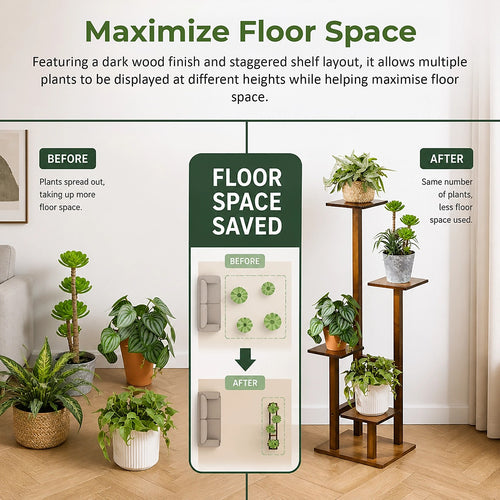 4 Tier Vertical Dark Wood Plant Stand Indoor Display Rack