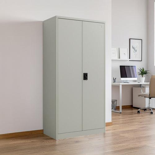 Double-Door Metal Cabinet with 4 Shelves – Office, Garage, or Home Storage in Grey without Legs