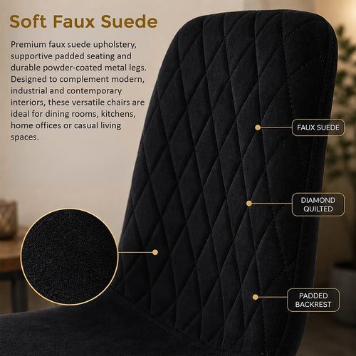 Dining Chair Set of 4 Faux Suede Upholstered Metal Legs Padded Kitchen Dining Chairs Suede Black